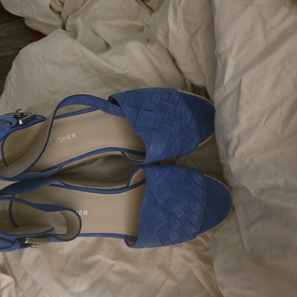 Marc Fisher Riyal Blue Suede Woven Sandals
